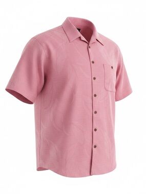 Caribbean Coral-Pink Short-Sleeve Button-Down Camp Shirt